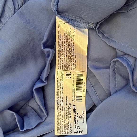 MANGO Blue Solid Tie-Up Neck Ruffles Detail Satin Blouson Top Women’s Size 10 - Picture 9 of 11